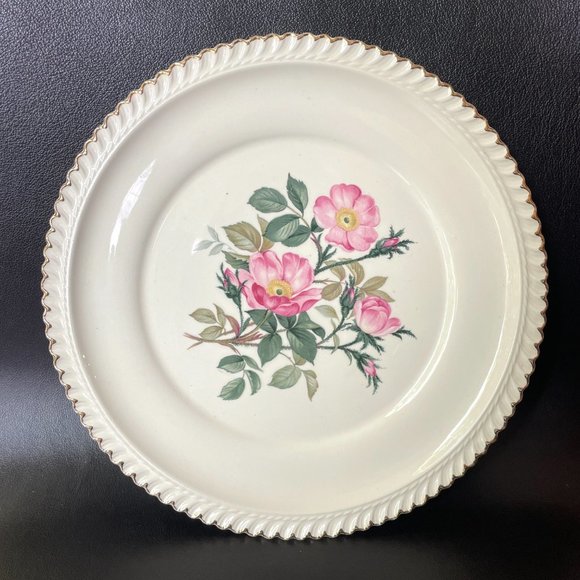 Vintage Harker Pottery Co Wild Rose plate platter 22k gold circa 1950s - Picture 9 of 9